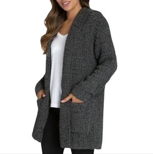 Barefoot Dreams Boucle Hooded Cardigan in Carbon L/XL